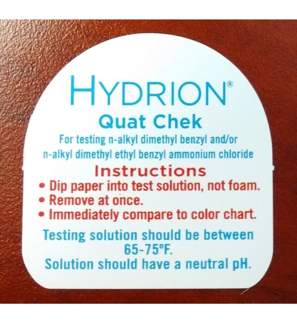 Hydrion QC-1001 High-Range Quat Test Strips (back label) – for website